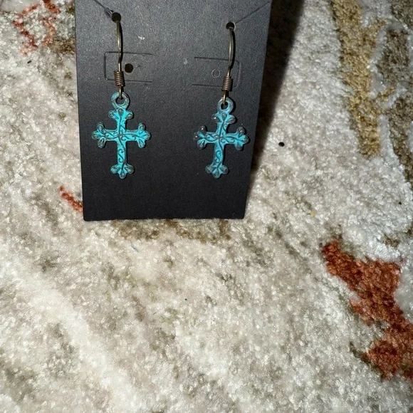 Turquoise Cross Earrings - Picture 4 of 5